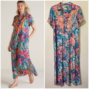 Soft Surroundings Florence Tropical Floral Embellished Maxi Dress Size M Cruise